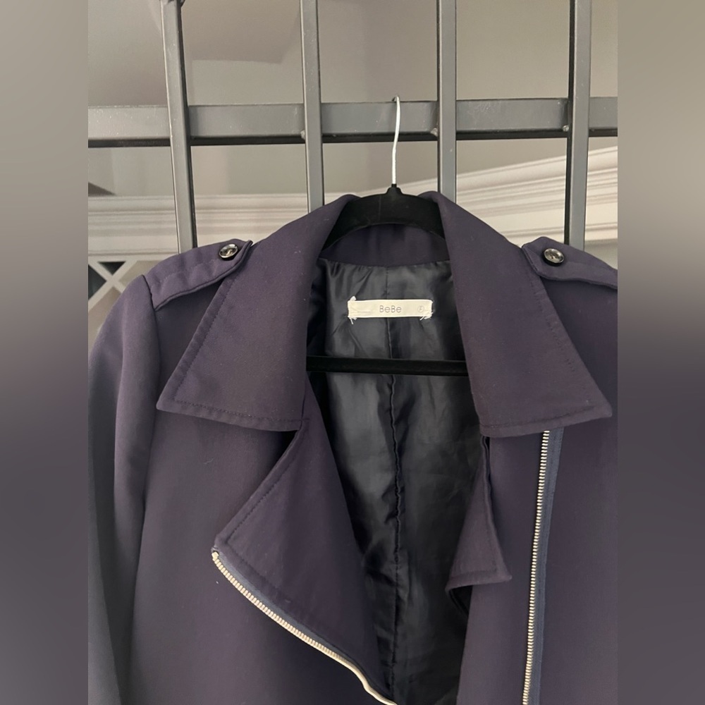 BEBE Navy Asymmetrical Zip Coat - Picture 7 of 9